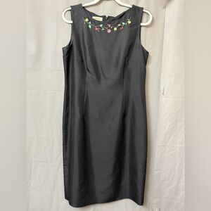 Talbots Lined 100% Silk Embroidered Flowers Dress With  Matching Sweater Size 12